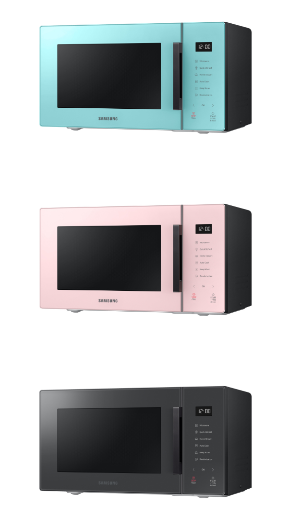 Nouveaux micro-ondes Samsung disponibles en coloris Clean Pink, Mint et Charcoal